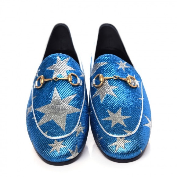 Lurex Calfskin Starry Sky Womens Jordaan Loafers 39 Bluette Silver GUCCI - Picture 3 of 6